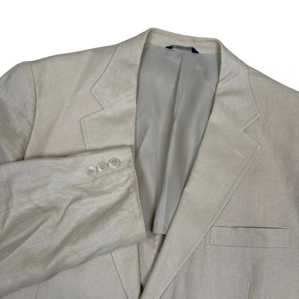 Alan Flusser Mens Beige 100% Linen Two Button Sport Coat Blazer Size M